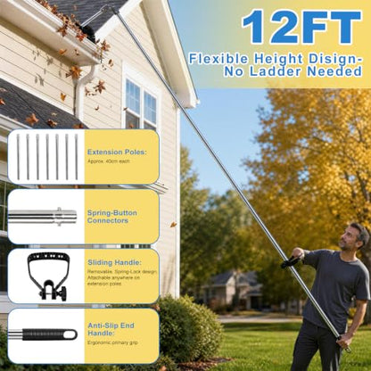 12FT Gutter Cleaning Tools from the Ground - No Ladder Needed
