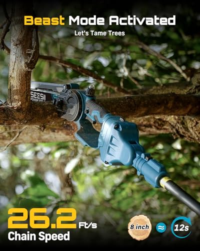 SEESII 2-in-1 Cordless 8 Inch Pole Saw & Mini Chainsaw, 2×4.0Ah Batteries - color: Deep Blue