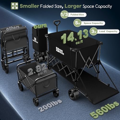 HIKEMOON Double Decker Collapsible Wagon with Extended Tailgate, Black