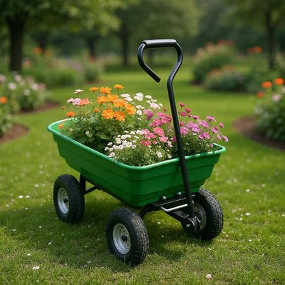 600 Lb 4 -Wheel Utility Garden Cart Yard with All‑Terrain Wheels Handle - color: Green