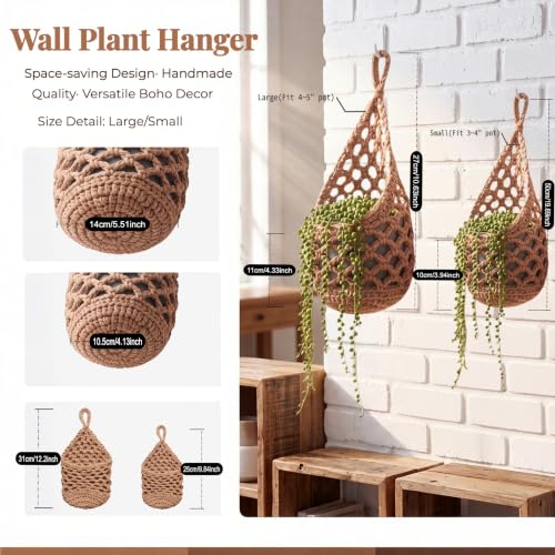 Macrame Plant Hanger Indoor 2 Pack, Wall Planter for 5 Inch Pots - size: Large (Fit Pot Bottom ≤ 5 inch )