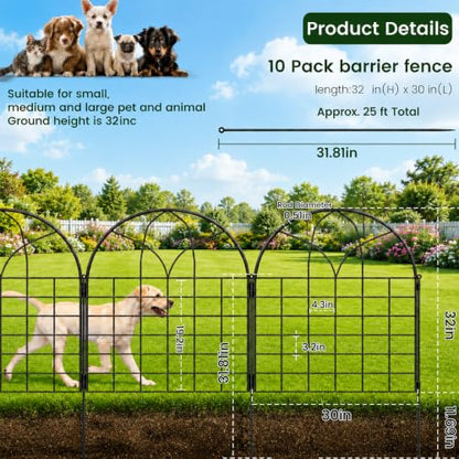 Tall Garden Fence, 25 ftx32inH Rustproof No Dig Animal Barrier, 10 Pack - size: 10L-Arched Panels-25ft(L)x32" Arch H