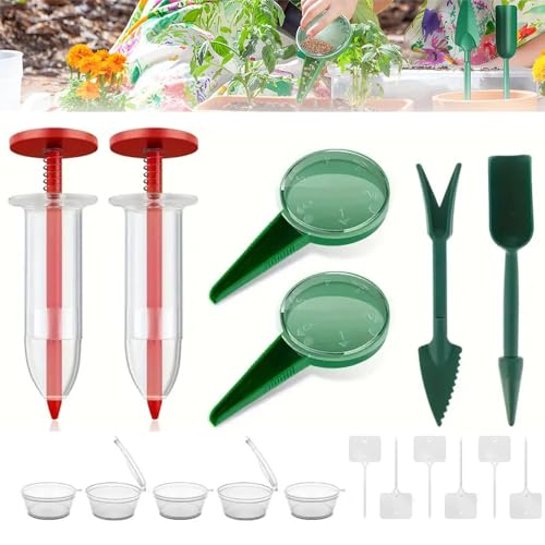 6 PCS Mini Seed Spreader Set, 2025 New Mini Sowing Seed Dispenser, Small Garden Seed Planter Tool, Hand held Manual Seed Spreader with Seedlings Dibber and Widger Set for Tiny Seeds