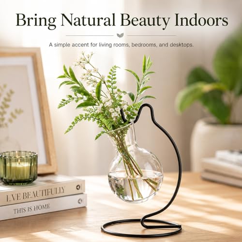 Plant Propagation Station, Plastic Vase with Metal Stand, Clear Plastic Hanging Vase, Hydroponic Planter for Office Home Wedding Tabletop Decoration (8)