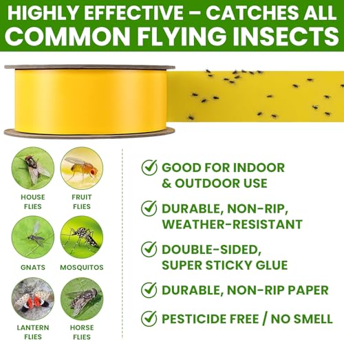 2 Rolls Double-Sided Yellow Sticky Tree Tape 2 Inch Wide x 330 Ft Spotted Lantern Fly Trap for Outdoor Indoor Trees Fruit Plants Gardens Pest Control for Aphids Ants Moths