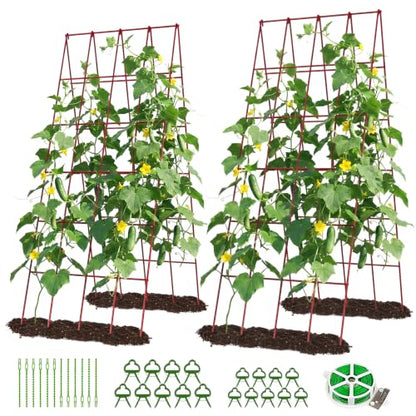 DoCred 39.4" H Cucumber Trellis, 2 Pack Foldable A Frame Garden Trellis - color: Red, size: 39.4" H (Standard)