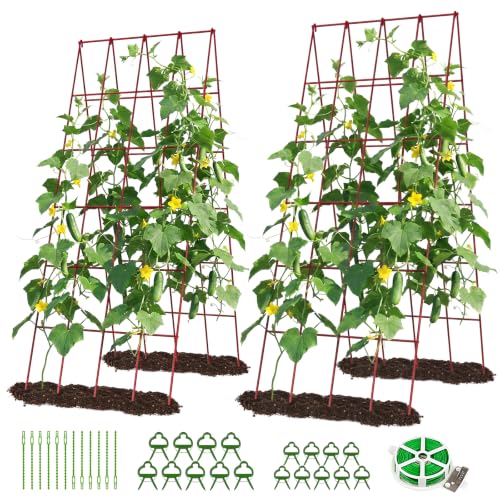 DoCred 39.4" H Cucumber Trellis, 2 Pack Foldable A Frame Garden Trellis - color: Red, size: 39.4" H (Standard)