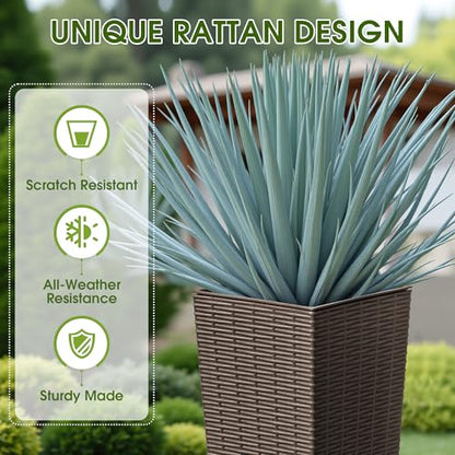 Devoko Resin 23.6'' Tall Planters, Large Taper Outdoor Planter - color: Brown, size: 23.6" Set of 2