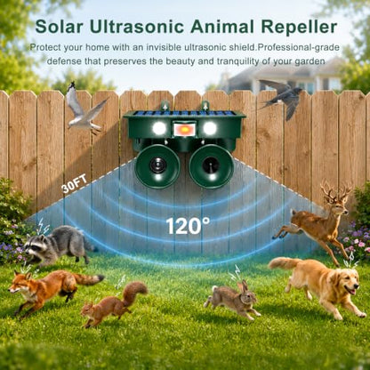 Upgraded Ultrasonic Solar Bird Repellent Devices Outdoor Dual Speakers - color: Lake Green, size: 2-Pack