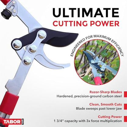 TABOR TOOLS GG21A Extendable Bypass Lopper with Compound Action, 27-40 Inch Telescopic Tree Trimmer & Branch Cutter, Long Reach Tree Pruner with 1 1/2 Inch Cut Capacity, Makes Clean Neat Cuts - style: GG21A 27"-40" Extendable Bypass Lopper with lever