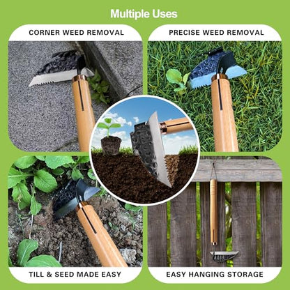 AON Japanese Weeding Sickle & Hand Hoe, 4-Tine Uprooting Garden Tool