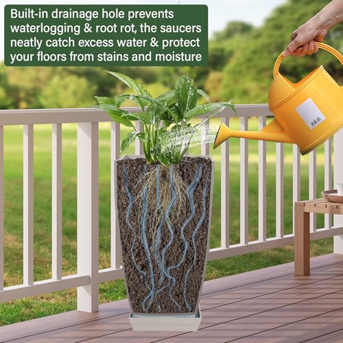 Neoaider Set of 2 Tall Planter, 21 inch Large Plastic Planter, Bluish Gray - color: Bluish-gray