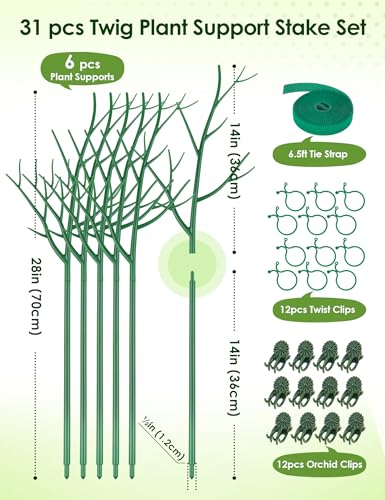 NiHome 28" Plant Support Stakes Set of 6 for Indoor & Outdoor Garden - color: Green 28"-6 Pack