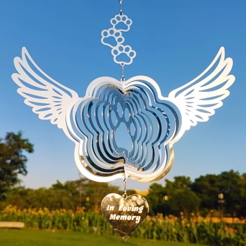 Dog Cat Memorial Gifts Stainless Steel Pet Paw Print Sympathy Wind Spinners - color: Silver Paw Print