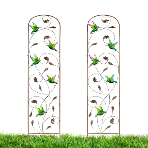 2 Pack Metal Garden Trellis for Climbing Plants - style: Hummingbird