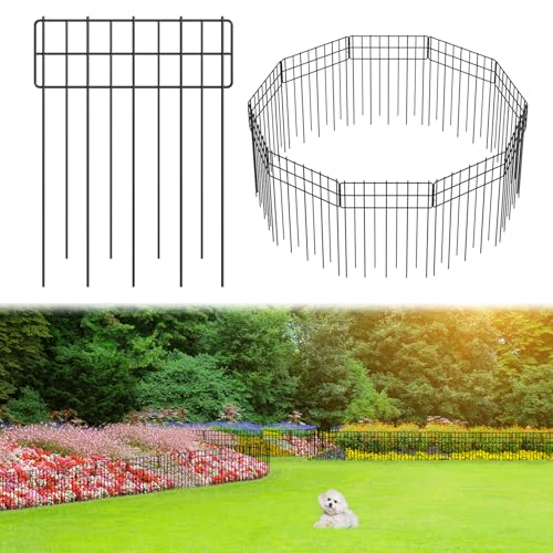Garden Fence 10.3 FT x 17" H, Decorative Metal Border for Flower Beds - size: 10 Square Panels-10.3ft(L)x12.32"(W)