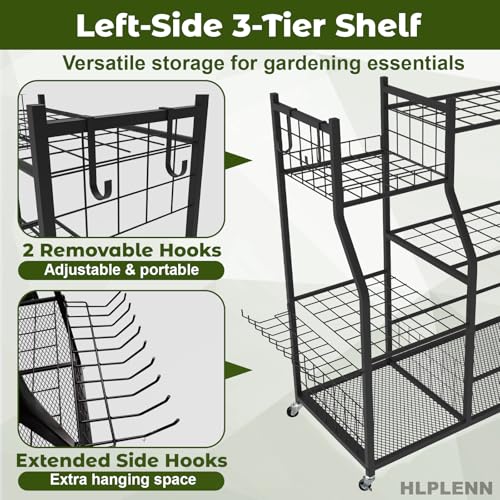 Garden Tool Organizer with Wheels, Metal Rack for Long Handled Tools