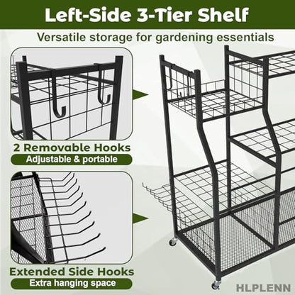 Garden Tool Organizer with Wheels, Metal Rack for Long Handled Tools