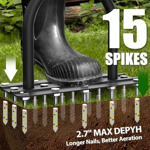 Lawn Aerator Tool, Heavy Duty Manual Grass Aerator for Lawn（Black）