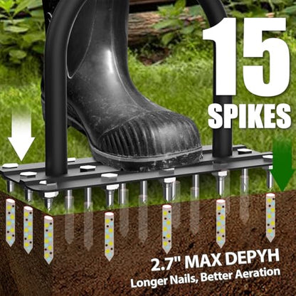 Lawn Aerator Tool, Heavy Duty Manual Grass Aerator for Lawn（Black）