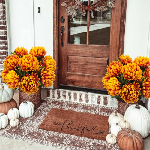 Large Artificial Mums for Outdoors Fall Flowers Silk Chrysanthemum - color: Yellow