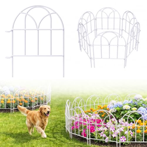 White Garden Fence Panels - 30.33ft x 17in (H) Garden Fence Animal Barrier Metal Fencing for Yard Decorative Garden Border Edging for Dogs No Dig Dog Fence for Outdoor Decor Flower Bed - color: White, size: 28 Panels - 17 in(H) X 30.33 ft(L)