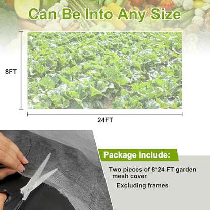 RIFNY Garden Netting for Raised Beds Garden Protection Plant, 2 Pcs 8x24Ft - color: White-2 Pack, size: 8x24 ft