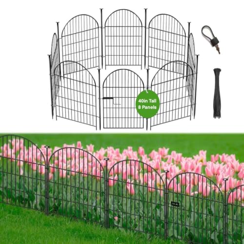 Tall Garden Fence with Gate 40 in(H)x17.5 Ft(L), 8 Panels Fence for Dogs Outside, No Dig Animal Barrier Garden Fencing,Rustproof Metal Wire Temporary Rabbit Dog Fences for Yard Patio Outdoor - size: 40''(H)-8panels-17.5ft(L)
