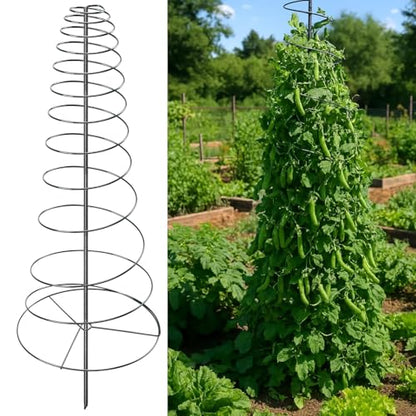 Spiral Frame Trellis for Climbing Plants Outdoor -72" Tall Heavy Duty Metal Garden Plant Tower Support with Anti-Tip Center Pole,for Pole Bean,Berry,Cucumber,Sweet Peas,Clematis,Potted Plants,Vines - size: 12 to 72"