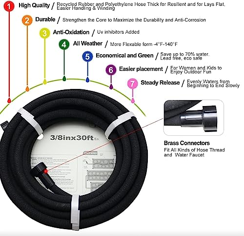 Soaker Hose 50ft -5/8 Round Rubber Garden Soaker Hoses, Heavy Duty Irrigation Drip Hose, Water Seeper Soaking Hose for Gardens, Flower Beds And Lawn Yard - size: 50FT by 5/8"