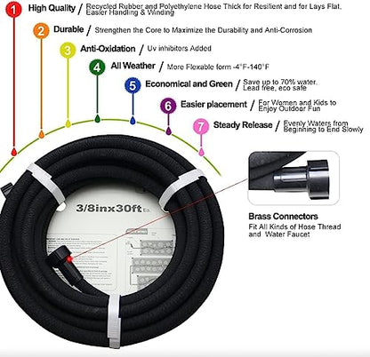 Soaker Hose 50ft -5/8 Round Rubber Garden Soaker Hoses, Heavy Duty Irrigation Drip Hose, Water Seeper Soaking Hose for Gardens, Flower Beds And Lawn Yard - size: 50FT by 5/8"
