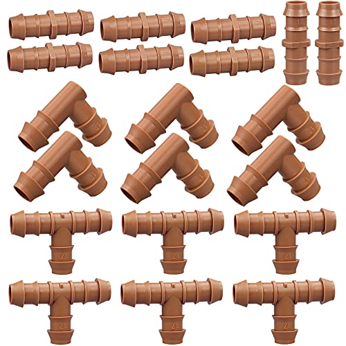 Irrigation Fittings Kit for 1/2"(.600" ID) Tubing,20 Pieces Set-8 Couplings, 6 Tees,6 Elbows - Barbed Connectors for Drip or Sprinkler Systems - style: 20P-Set
