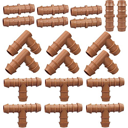 Irrigation Fittings Kit for 1/2"(.600" ID) Tubing,20 Pieces Set-8 Couplings, 6 Tees,6 Elbows - Barbed Connectors for Drip or Sprinkler Systems - style: 20P-Set