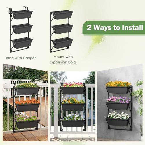 HAPPYGRILL 3-Tier Vertical Hanging Planter, Garden Wall Planter Box