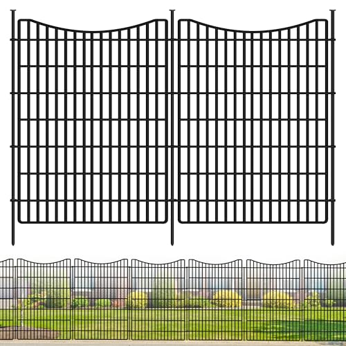 10 Panels No Dig Dog Fence Outdoor for Yard, 48 in (H) x 23.6 ft (L) Animal Barrier Fence Rustproof Metal Wire Panel Border for Dog, Tall Garden Fenceing Panels Temporary Ground Stakes for Yards,Patio - size: 48 in（H）