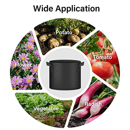 HealSmart Plant Grow Bags 7 Gallon, Tomoato Planter Pots 5-Pack with Handles, Aeration Nonwoven Fabric, Heavy Duty Gardening Planter for Vegetable, Herbs and Flowers, Black - color: Black, 5 Pack, size: 7 Gallon