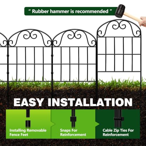 24.5in(H) x10.8ft(L) Garden Fence Animal Barrier, 10 Pack Tall Decorative Metal Fencing Panel, Arched Black Fence for Dog, Yard, Patio Outdoor Decor - size: 10 Pack, 10.8ft(L) x 24.5in(H)