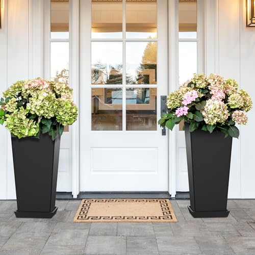 TUYOHW 24-Inch Tall Planters for Outdoor Plants, Set of 2, Black - color: Square Classic Black