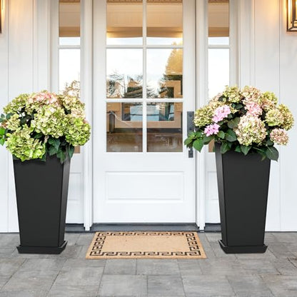 TUYOHW 24-Inch Tall Planters for Outdoor Plants, Set of 2, Black - color: Square Classic Black