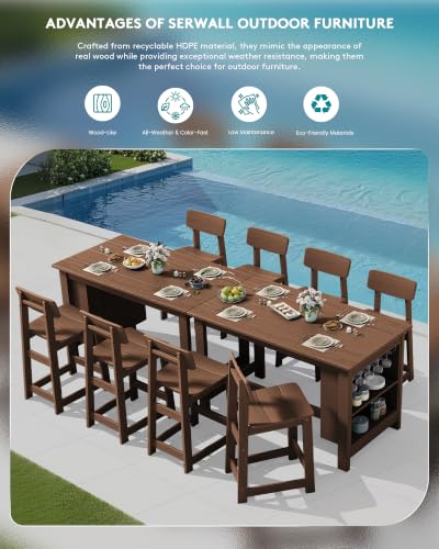 SERWALL Outdoor HDPE Counter-Height Bar Stools Set of 2, Brown - color: Brown, size: 2 Bar Stools