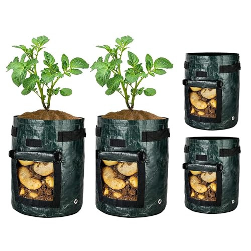 iPower 10 Gallon 4 Pack PE Grow Bags with Flap, Garden Planting Nonwoven Fabric Pots with Reinforced Handle, Heavy Duty and Aeration Planter Pot for Tomato, Fruits, Vegetables and Flowers - size: 10 Gallon 4 Pack PE New