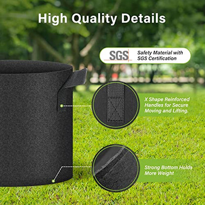HealSmart Plant Grow Bags 7 Gallon, Tomoato Planter Pots 5-Pack with Handles, Aeration Nonwoven Fabric, Heavy Duty Gardening Planter for Vegetable, Herbs and Flowers, Black - color: Black, 5 Pack, size: 7 Gallon