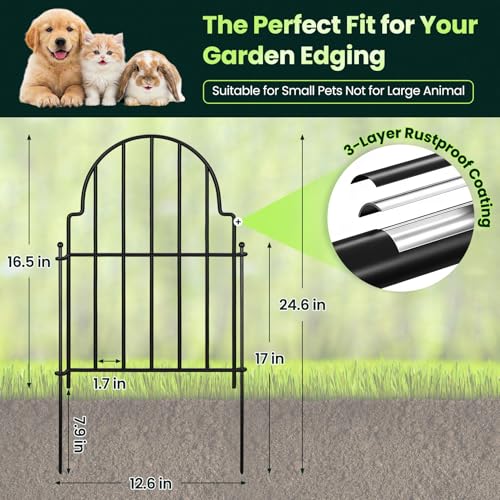 Decorative Garden Fence Panels 19 Pack - 16in (H) x 20ft Metal Animal Barrier Fencing, No-Dig Black Wire Border for Flower Beds, Patio, Yard, Landscaping - size: 19 Pack - 16in (H) x 20ft (L)