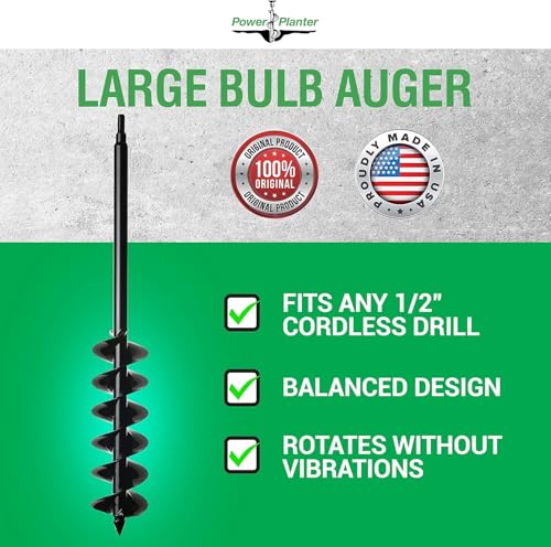 Power Planter Bulb Auger & Bedding Plant Tool - 4x28 Garden Auger Drill Bit with 1/2" Non-Slip Hex Drive, Hand-Welded Planting Auger Gardening Drill, Earth Auger Digging Tools, Up to 28" Deep