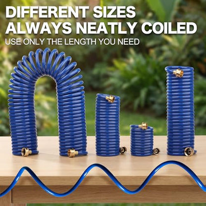 15FT Blue EVA Coil Garden Hose with Metal Fittings - color: Blue, size: 15 feet