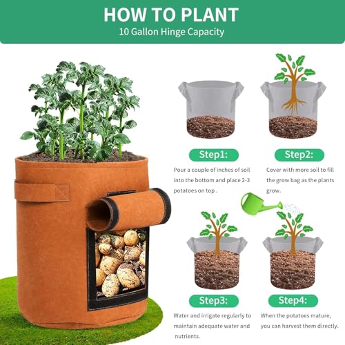 5-Pack 7 Gallon Grow Bags with Harvest Window 300g Thickened Nonwoven Fabric Heavy Duty Plant Pots for Vegetables, Potato, Tomatoes Carrots Gardening Containers with Handles Orange