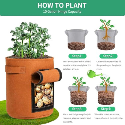5-Pack 7 Gallon Grow Bags with Harvest Window 300g Thickened Nonwoven Fabric Heavy Duty Plant Pots for Vegetables, Potato, Tomatoes Carrots Gardening Containers with Handles Orange