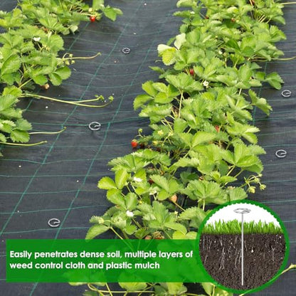 240 Pcs Landscape Fabric Pins 6 inch, Thickened 8 Gauge Circle Top Garden Stakes, Landscape Staples Pins with 2 Puller Hooks for Tent Weed Barrier Fabric Plant Cover Landscape Pins Stronger - size: 6inch-240pcs
