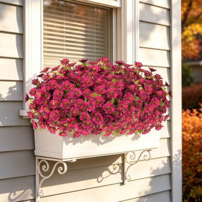Fake Mums Artificial Fall Flowers for Outdoors Silk Daisy Bulk - color: Burgundy