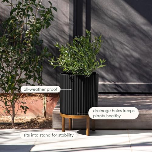 Veradek Demi Series Raised Planter - Round Planter with Stand - color: Black/Brown, size: 12 inch - 2 Pack